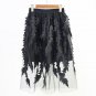 Women Vintage Black White Floral Fur Feather Embroidery Midi Mesh Skirt High Waist Jupe Femme 2017