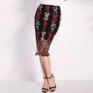 2017 Summer Women Pencil Skirts Fashion Vintage Elegant Back Split Floral Embroidery Mesh Splicing B