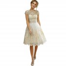 Elegant Vintage Autumn Dress Women Lace Embroidery Prom Formal Empire Knee-Length Party Bridesmaid B