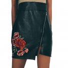 Women Skirt Leather Split Zipper High Waist Mini Skirts Womens Flower Embroidery Black Slim Casual S