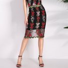 2018 Summer Women Skirts Vintage Floral Embroidery Mesh Splicing Pencil Skirt Casual Sexy Back Split