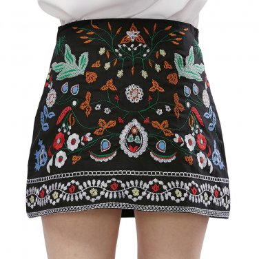 Spring Mini Cotton Floral Women Skirts Short Black Embroidered Boho Skirt High Waist Floral Vintage 