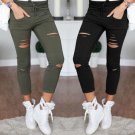 New 2016 Skinny Jeans Women Denim Pants Holes Destroyed Knee Pencil Pants Casual Trousers Black Whit