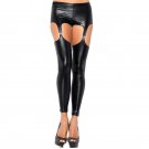 Sexy Punk Garter Buckle Faux Leather  Vinyl Strap Pants Trousers Black Shiny Tight  H9