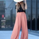 Lady Long Pants Drawstring Trousers Womens Casual Elastic Waist Chiffon Harem Office Pants