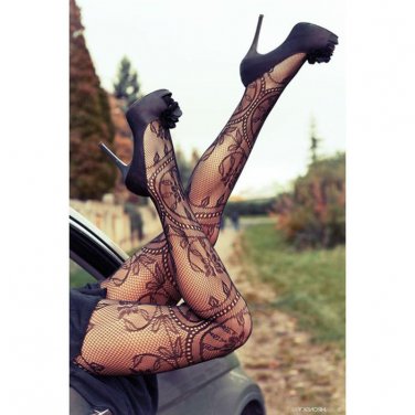 Women Sexy Charming Floral Pattern Fishnet Pantyhose Black Color Sexy Female Stockings Pantyhose Tro