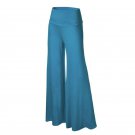 Women\'s High Waist Solid Color Stretch Plain Flare Pant Wide Leg Loose Long Trousers pantalones 14 