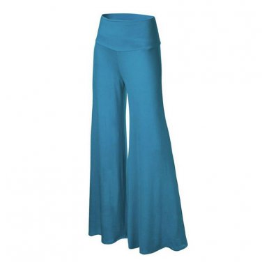 Women\'s High Waist Solid Color Stretch Plain Flare Pant Wide Leg Loose Long Trousers pantalones 14 