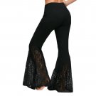 New Fashion Feminino Trousers Women Black Flare Pants Patchwork Lace Stylish High Waist Wide Leg Pan