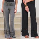New Arrival Women Fashion Casual Loose Hollow Spliced Flared Wide Leg Pants Long Trousers