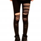 Womens Cut Out Ripped Punk Skinny Pants Hollow Trousers Black Pencil
