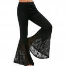 New Women Black Flare Pants Patchwork Lace Stylish High Waist Wide Leg Pants Fashion Feminino Trouse