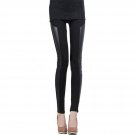 New Hot Korean Style Sexy Women Leggings Striped PU Leather Patchwork Slim Fit Bodycon Stretchy Elas