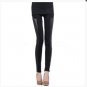New Hot Korean Style Sexy Women Leggings Striped PU Leather Patchwork Slim Fit Bodycon Stretchy Elas