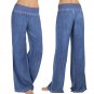 Women Casual High Waist Elasticity Denim Wide Leg Palazzo Pants Jeans Trousers