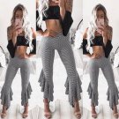 Fashion Lady Asymmetric Frill Hem Ruffle Trousers Womens Bell Bottom Flare Pants Plus Size