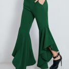 women OL chiffon flare pants high waist drawstring sweet elastic waist skinny pockets casual green b