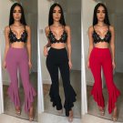 Fashion Womens Stretch High Waist Trousers Flared Palazzo Bell Bottom Boho Pants