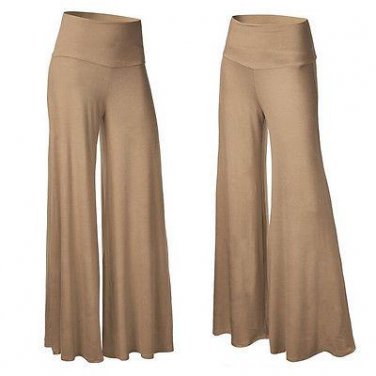 New Womens Ladies Plus Size Plain Palazzo Wide Leg Flared Trousers Legging Pants
