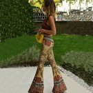 NEW Fashion Women Flare Print Pants Floral Retro Boho Pants Stretch High Waist Trousers
