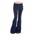 Fashion women ladies vintage elastic waist Bell Bottom long pants loose solid flared Stretch long pa