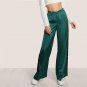 Striped Side Tailored Wide Leg Pants Green High Waisted Pants Zipper Fly Casual Trousers Elegant Loo