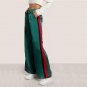 Striped Side Tailored Wide Leg Pants Green High Waisted Pants Zipper Fly Casual Trousers Elegant Loo