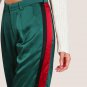 Striped Side Tailored Wide Leg Pants Green High Waisted Pants Zipper Fly Casual Trousers Elegant Loo
