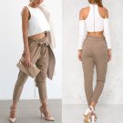 Womens Casual Harem Pants Elastic High Waist Cropped Length Trousers