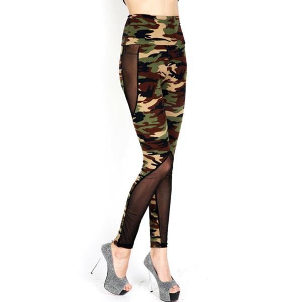 Sexy Women\'s Lady High Waist Camouflage Mesh Leggings Stretch Slim Skinny Pants