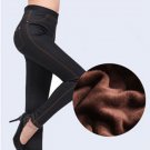 Miss coffe Winter Jeans Pants New Women Faux Denim Pencil Pants Solid Warm Thicken Fleeces Trousers 