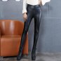 Womens PU Leather Pants High Elastic Waist Leggings Not Striped Crack Slim Leather Leggings Fleece T