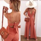 Women Ladies Clubwear Summer Playsuit Bodycon Party Jumpsuit Romper Loose Trousers Long Pants Pink