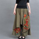 Wide Leg Pants Women Embroidery  Autumn Spring Summer  Green Black Trousers