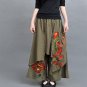 Wide Leg Pants Women Embroidery Autumn Spring Summer Green Black Trousers