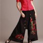 Wide Leg Pants Women Embroidery Autumn Spring Summer Green Black Trousers