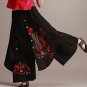 Wide Leg Pants Women Embroidery Autumn Spring Summer Green Black Trousers