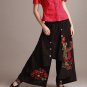 Wide Leg Pants Women Embroidery Autumn Spring Summer Green Black Trousers