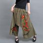 Wide Leg Pants Women Embroidery Autumn Spring Summer Green Black Trousers