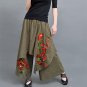 Wide Leg Pants Women Embroidery Autumn Spring Summer Green Black Trousers
