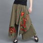 Wide Leg Pants Women Embroidery Autumn Spring Summer Green Black Trousers