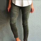 Europe America Moto Biker Jeans Women Cotton Washed Vintage Pleated Pencil Pants Femme Zipper High E