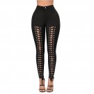 Fashion Sexy Women Lace Up Stretch Bodycon Trousers Autumn Winter Hollow Out Pencil Pants Female Hig
