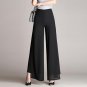 Women Ladies Vintage Loose High Waist Long Trousers Chiffon Side Split Casual Palazzo Plus size Wide