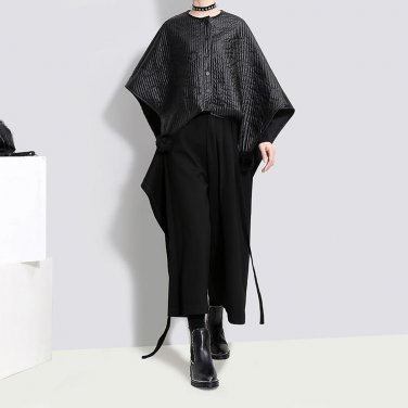 new spring high waist solid color black loose wide leg bandage pants women trousers fashion tide JD4