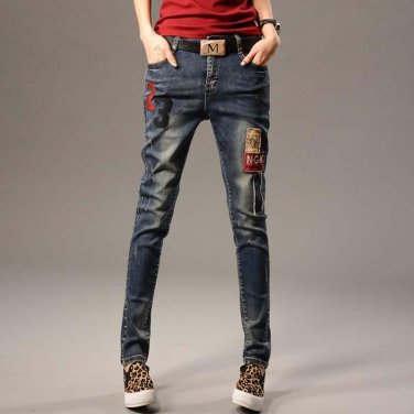 New Spring  Women Jeans Ripped Harem jean Pants Vintage Jeans Patchwork Cross Denim Trousers Loose J