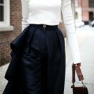 Ruffle Trousers for Women High Waist Wide Leg Pants Female Casual Palazzo Bottoms Large Sizes Clothe