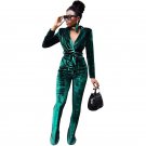 Winter Velvet Suit Womens Tracksuits Two Piece Sets Long Sleeve Turn Down Collared Jacket Tops + Lon