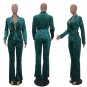Winter Velvet Suit Womens Tracksuits Two Piece Sets Long Sleeve Turn Down Collared Jacket Tops + Lon