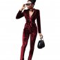 Winter Velvet Suit Womens Tracksuits Two Piece Sets Long Sleeve Turn Down Collared Jacket Tops + Lon
